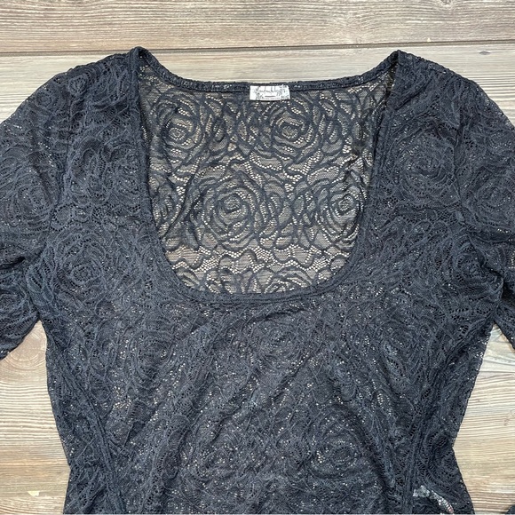 Free People Women’s In My Head Sheer Lace Bodysuit Thong Black Lace LARGE NWOT - Picture 9 of 15